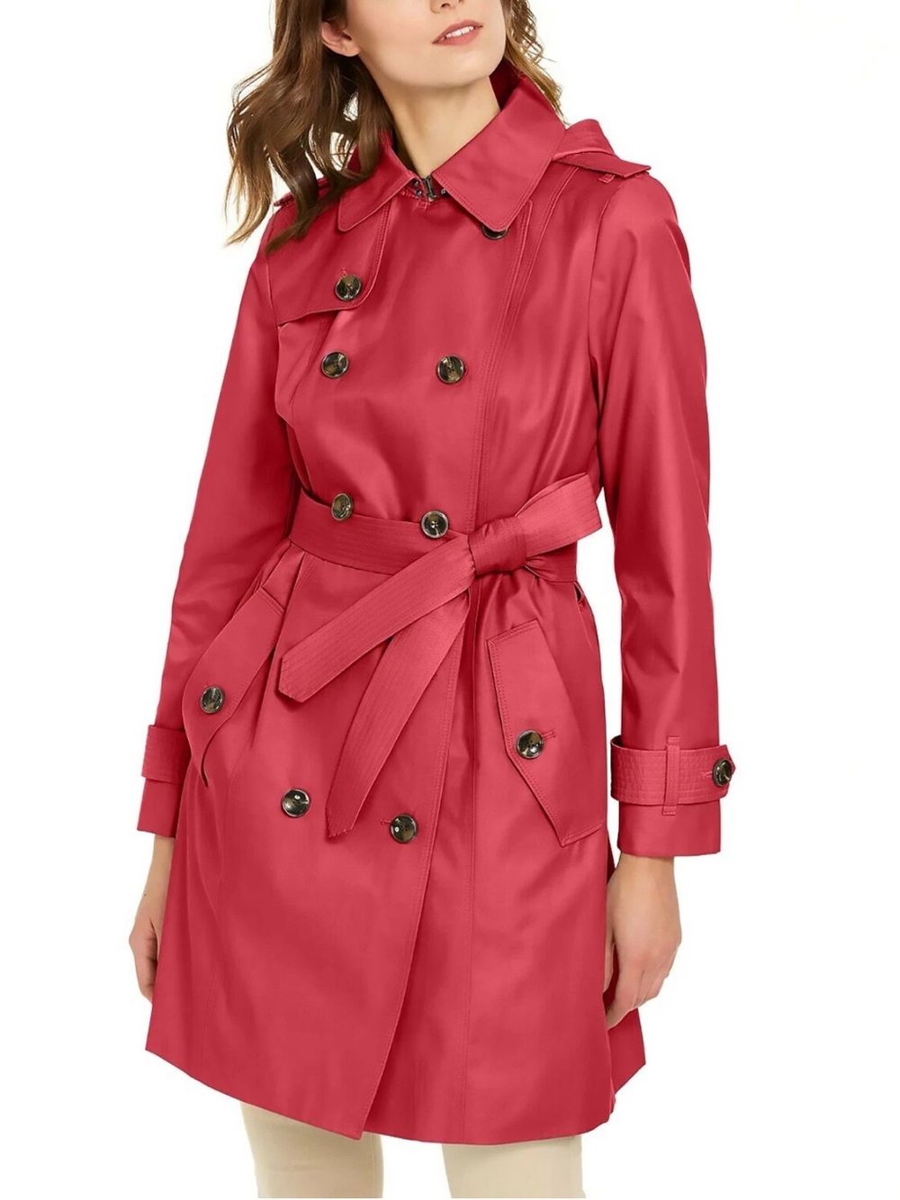NWOT London Fog Collection Red Hooded Double Breasted Trench Rain Coat S